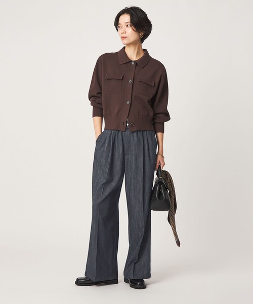 green label relaxing（グリーンレーベルリラクシング）の「［size SHORT/TALLあり］ニーハイワイド パンツ デニム ストレッチ（デニムパンツ・レディース・ネイビー・SHORT/34/36/38/40/42/44/TALL）」の4枚目の写真