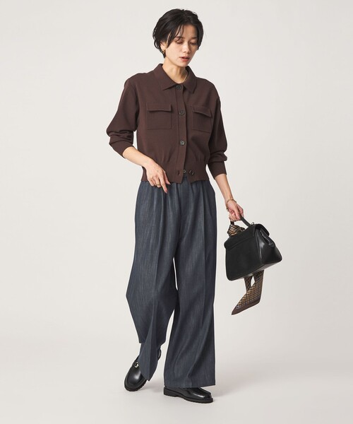 green label relaxing（グリーンレーベルリラクシング）の「［size SHORT/TALLあり］ニーハイワイド パンツ デニム ストレッチ（デニムパンツ・レディース・ネイビー・SHORT/34/36/38/40/42/44/TALL）」の5枚目の写真