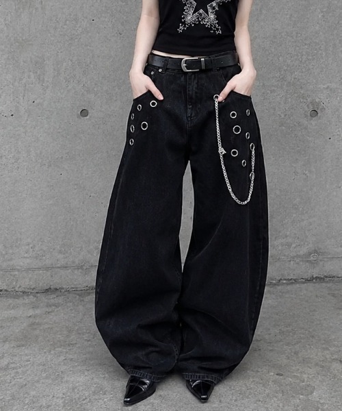 SHIBUYA Zy.(シブヤジー)の「Cold Halo ハトメチェーンワイドパンツ(その他パンツ・メンズ・ブラック・L/M/S)」の1枚目の写真