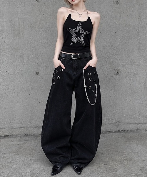 SHIBUYA Zy.(シブヤジー)の「Cold Halo ハトメチェーンワイドパンツ(その他パンツ・メンズ・ブラック・L/M/S)」の4枚目の写真