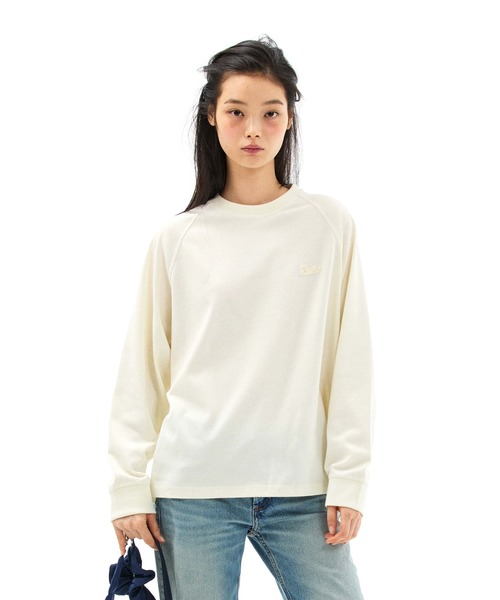 EMIS(イミス)の「SMALL LINE PATCH RAGLAN LS T-SHIRT(Tシャツ/カットソー・レディース・ブルー/ブラウン/クリーム・MEDIUM/SMALL)」の1枚目の写真