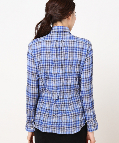 Spick & Span（スピックアンドスパン）の「ヘリンボンサッカーチェックシャツ◆（シャツ/ブラウス・レディース・オレンジ/ピンク/ブルー・FREE）」の6枚目の写真