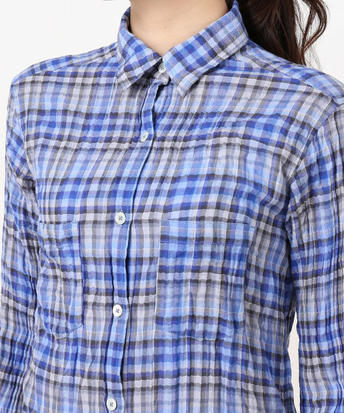 Spick & Span（スピックアンドスパン）の「ヘリンボンサッカーチェックシャツ◆（シャツ/ブラウス・レディース・オレンジ/ピンク/ブルー・FREE）」の7枚目の写真