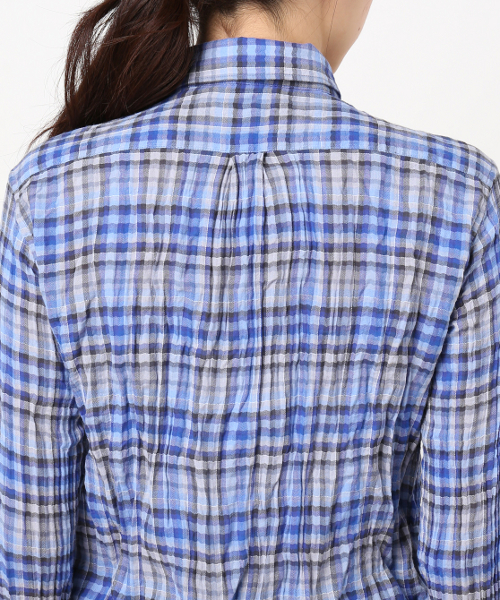 Spick & Span（スピックアンドスパン）の「ヘリンボンサッカーチェックシャツ◆（シャツ/ブラウス・レディース・オレンジ/ピンク/ブルー・FREE）」の8枚目の写真