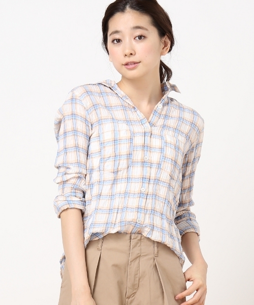 Spick & Span（スピックアンドスパン）の「ヘリンボンサッカーチェックシャツ◆（シャツ/ブラウス・レディース・オレンジ/ピンク/ブルー・FREE）」の15枚目の写真