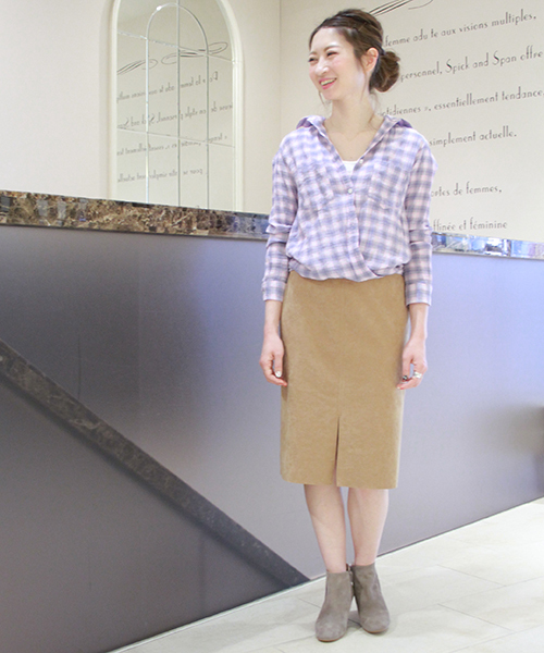 Spick & Span（スピックアンドスパン）の「ヘリンボンサッカーチェックシャツ◆（シャツ/ブラウス・レディース・オレンジ/ピンク/ブルー・FREE）」の9枚目の写真