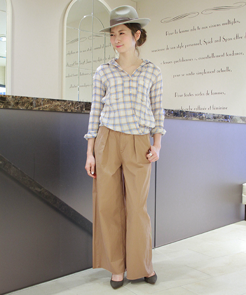 Spick & Span（スピックアンドスパン）の「ヘリンボンサッカーチェックシャツ◆（シャツ/ブラウス・レディース・オレンジ/ピンク/ブルー・FREE）」の10枚目の写真