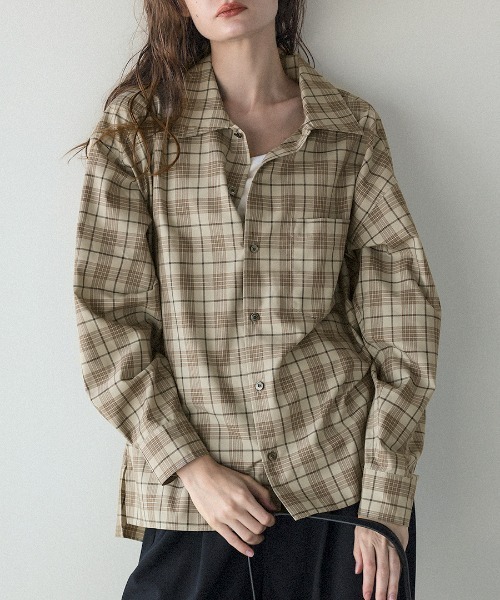 DONOBAN(ドノバン)の「【ELME】Relaxed Plaid Shirt / 2カラー(シャツ/ブラウス・レディース・グレー/ベージュ・M)」の1枚目の写真