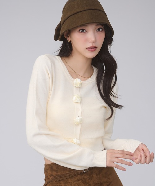 rose sequins knit cardigan / バラスパンコールニットカーディガン