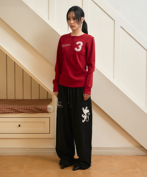 PRENDA（プレンダ）の「NUMBER 3 ヘンリーネック長袖 バーガンディ（Tシャツ/カットソー・レディース・その他・FREE）」の3枚目の写真