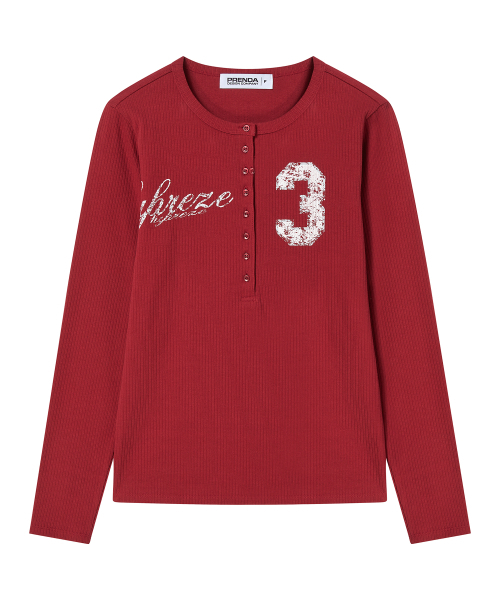 PRENDA（プレンダ）の「NUMBER 3 ヘンリーネック長袖 バーガンディ（Tシャツ/カットソー・レディース・その他・FREE）」の4枚目の写真