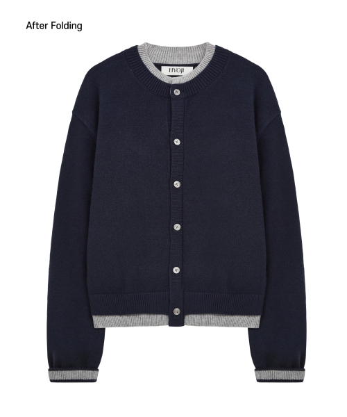 HYOJI(ヒョージ)の「26 FW ウォッシャブル ソフトタッチ ラウンドネック レイヤード クロップド ニット カーディガン (3カラー)(カーディガン/ボレロ・メンズ・ネイビー/チャコール/ブラック・M/L)」の14枚目の写真