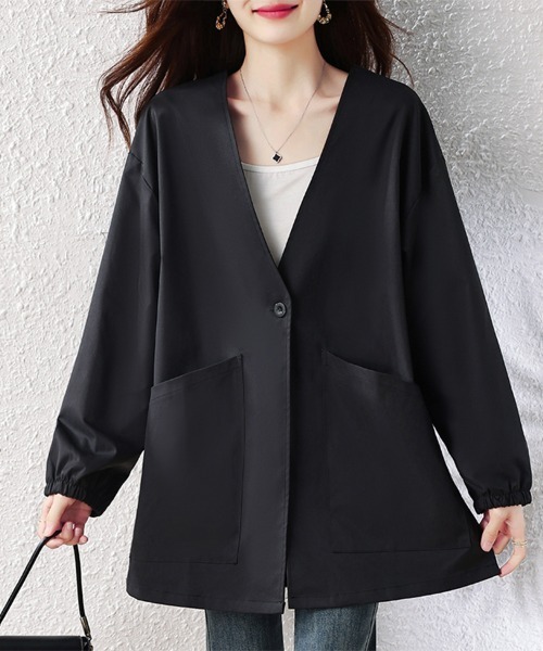 ReRe(リリ)の「Vネックノーカラーロングコート レディース(ノーカラーコート・レディース・ブラック・LARGE/X-LARGE)」の13枚目の写真
