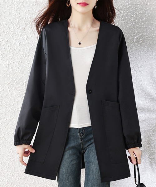 ReRe(リリ)の「Vネックノーカラーロングコート レディース(ノーカラーコート・レディース・ブラック・LARGE/X-LARGE)」の14枚目の写真