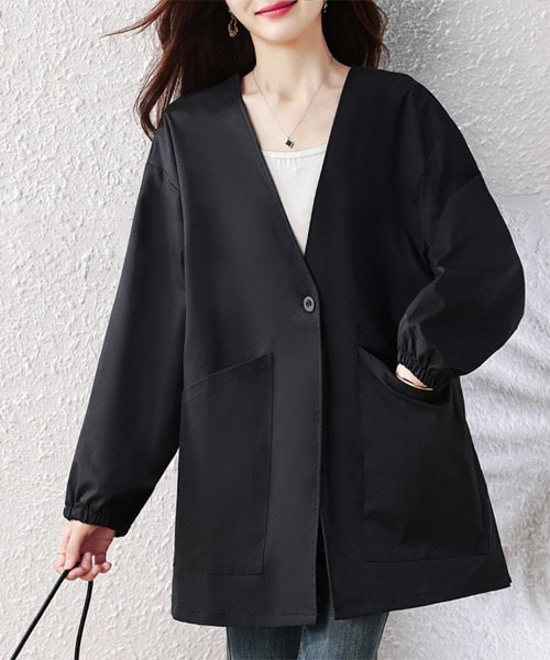 ReRe(リリ)の「Vネックノーカラーロングコート レディース(ノーカラーコート・レディース・ブラック・LARGE/X-LARGE)」の15枚目の写真
