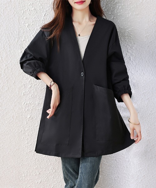 ReRe(リリ)の「Vネックノーカラーロングコート レディース(ノーカラーコート・レディース・ブラック・LARGE/X-LARGE)」の6枚目の写真