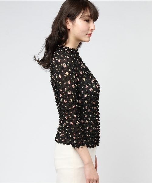 MERLOT（メルロー）の「お花柄シフォンポップコーンプルオーバー570-6527（その他トップス・レディース・ネイビー/アイボリー/ブラック・FREE）」の5枚目の写真