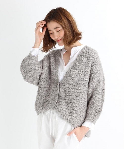 studio CLIP（スタディオクリップ）の「5ゲージグラスヤーンミドルカーディガン（カーディガン/ボレロ・レディース・ピンク/ライトベージュ/グレー・MEDIUM/LARGE）」の2枚目の写真