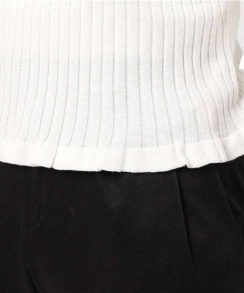 mysty woman（ミスティウーマン）の「リブ編みプレーティングフレア袖オフショルダーニット（ニット/セーター・レディース・レッド系その他/オフホワイト/イエロー/ブラック・FREE）」の10枚目の写真