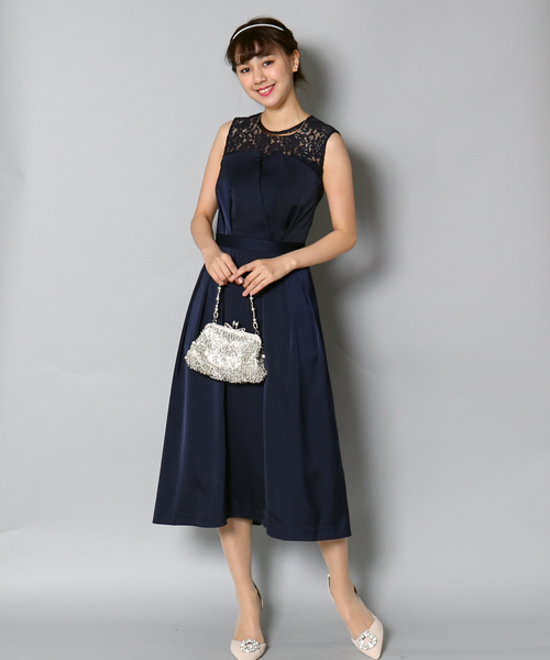 MARLENE JOBERT（マルレーヌ　ジョベル）の「ベアトップ風ワンピース（ドレス・レディース・ブラック/ベージュ/ネイビー・M/L/LL）」の3枚目の写真