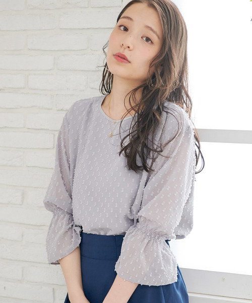 ROPE' PICNIC（ロペピクニック）の「【WEB限定】カットドビーキャンディスリーブブラウス（シャツ/ブラウス・レディース・オフホワイト/ライトグレー/イエロー・38）」の2枚目の写真