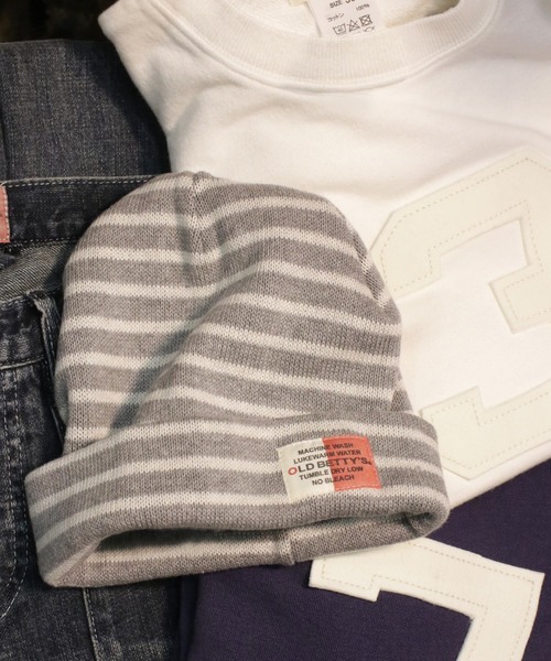 OLD BETTY'S(オールドベティーズ)の「Border Pattern Watch Cap/ボーダー パターン ワッチ キャップ(ニットキャップ/ビーニー・レディース・ブラック/オフホワイト/サックスブルー/イエロー/杢グレー・FREE)」の4枚目の写真
