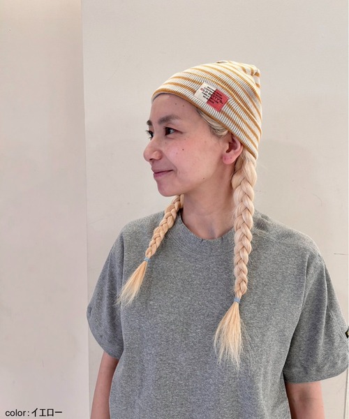 OLD BETTY'S(オールドベティーズ)の「Border Pattern Watch Cap/ボーダー パターン ワッチ キャップ(ニットキャップ/ビーニー・レディース・ブラック/オフホワイト/サックスブルー/イエロー/杢グレー・FREE)」の1枚目の写真