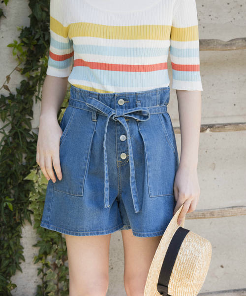 OLIVE des OLIVE（オリーブデオリーブ）の「《WEARISTA みくぴよ＊さん着用》ベイカーショートパンツ（デニムパンツ・レディース・ピンク/サックスブルー/ブルー系その他・FREE）」の6枚目の写真