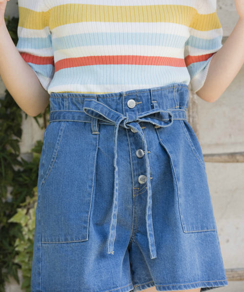 OLIVE des OLIVE（オリーブデオリーブ）の「《WEARISTA みくぴよ＊さん着用》ベイカーショートパンツ（デニムパンツ・レディース・ピンク/サックスブルー/ブルー系その他・FREE）」の7枚目の写真