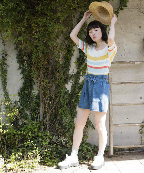 OLIVE des OLIVE（オリーブデオリーブ）の「《WEARISTA みくぴよ＊さん着用》ベイカーショートパンツ（デニムパンツ・レディース・ピンク/サックスブルー/ブルー系その他・FREE）」の9枚目の写真