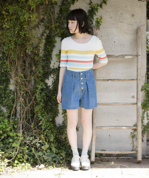 OLIVE des OLIVE（オリーブデオリーブ）の「《WEARISTA みくぴよ＊さん着用》ベイカーショートパンツ（デニムパンツ・レディース・ピンク/サックスブルー/ブルー系その他・FREE）」の11枚目の写真