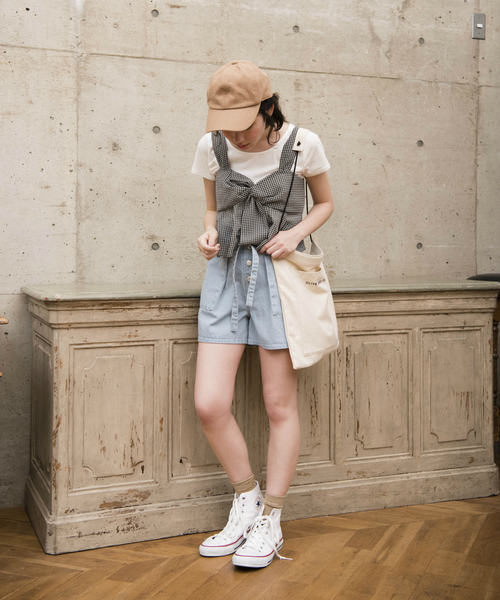 OLIVE des OLIVE（オリーブデオリーブ）の「《WEARISTA みくぴよ＊さん着用》ベイカーショートパンツ（デニムパンツ・レディース・ピンク/サックスブルー/ブルー系その他・FREE）」の16枚目の写真