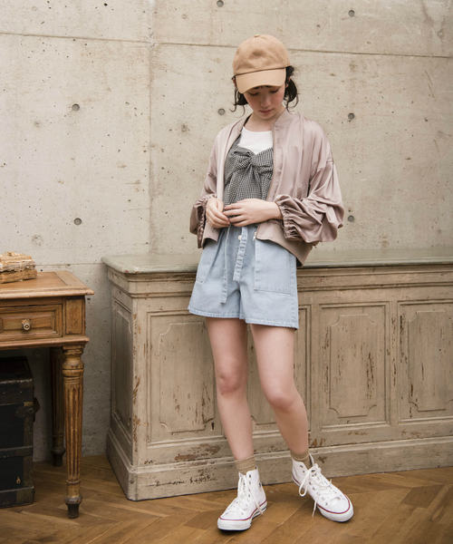 OLIVE des OLIVE（オリーブデオリーブ）の「《WEARISTA みくぴよ＊さん着用》ベイカーショートパンツ（デニムパンツ・レディース・ピンク/サックスブルー/ブルー系その他・FREE）」の18枚目の写真