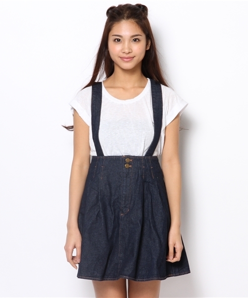 Chico（チコ）の「サス付きジャンスカ（デニムスカート・レディース・ダークブルー/ブルー/ホワイト/ネイビー・FREE）」の14枚目の写真