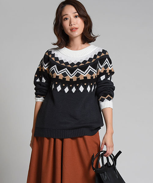 LIPSTAR(リップスター)の「ノルディック柄ニット(ニット/セーター・レディース・ブラック系その他/ブルー系その他/ホワイト系その他・M)」の1枚目の写真