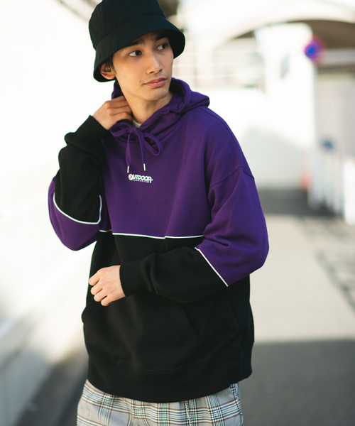 OUTDOOR PRODUCTS（アウトドアプロダクツ）の「∴WEGO/OUTDOOR PRODUCTS バイカラープルパーカー（パーカー・メンズ・パープル/ライトイエロー・MEDIUM/LARGE）」の2枚目の写真