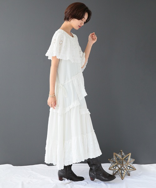 Imagination ソマリ Imagination ソマリ イマジネーション のファッション Somari ワンピース ドレス Somari アシメデザインコットンレースティアードワンピ ワンピース Somari