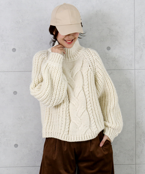 n'ee-ne（ネーネ）の「フロント編みこみロービングモックネックニット（ニット/セーター・レディース・ベージュ/ブラック/グリーン/アイボリー/モカ・FREE）」の15枚目の写真