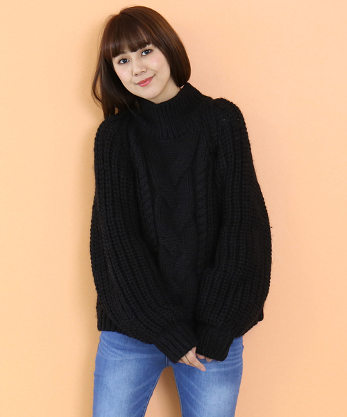 n'ee-ne（ネーネ）の「フロント編みこみロービングモックネックニット（ニット/セーター・レディース・ベージュ/ブラック/グリーン/アイボリー/モカ・FREE）」の11枚目の写真