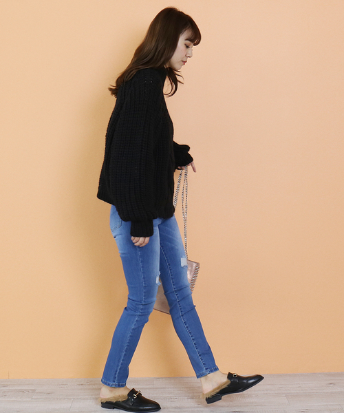 n'ee-ne（ネーネ）の「フロント編みこみロービングモックネックニット（ニット/セーター・レディース・ベージュ/ブラック/グリーン/アイボリー/モカ・FREE）」の13枚目の写真