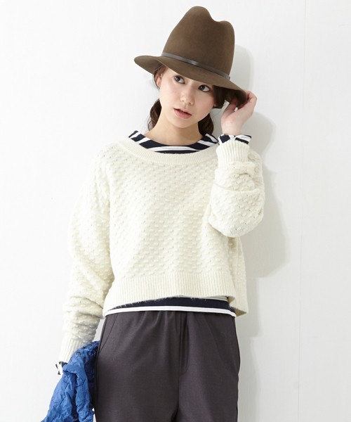 Ray BEAMS（レイビームス）の「Ray BEAMS / ドット編み クルーネック プルオーバー（ニット/セーター・レディース・オフホワイト/ブラック・ONE SIZE）」の2枚目の写真