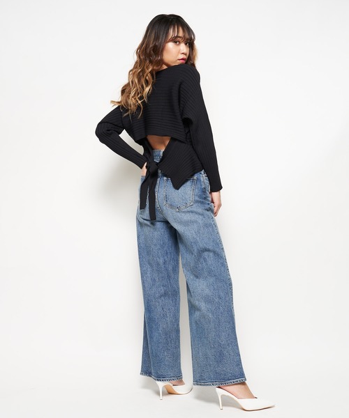 SPIRALGIRL（スパイラルガール）の「バックデザイン横畝ニットトップス（ニット/セーター・レディース・ピンク/ベージュ/ブラック・FREE）」の4枚目の写真