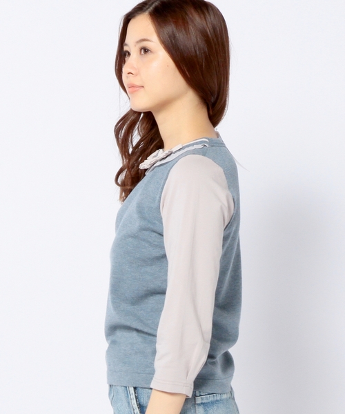 Another Edition（アナザーエディション）の「ニット×カットソー フラワー装飾プルオーバー/ AE KNIT×CUT FLW ソウショク◆（ニット/セーター・レディース・ダークブラウン/ライトブルー/ネイビー・フリー）」の5枚目の写真