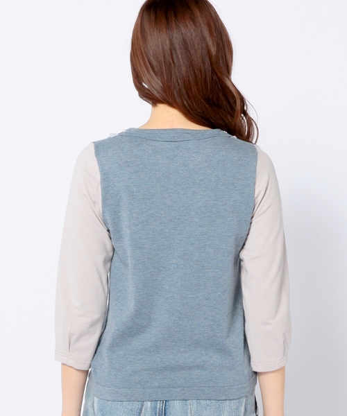 Another Edition（アナザーエディション）の「ニット×カットソー フラワー装飾プルオーバー/ AE KNIT×CUT FLW ソウショク◆（ニット/セーター・レディース・ダークブラウン/ライトブルー/ネイビー・フリー）」の6枚目の写真