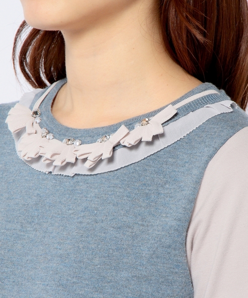 Another Edition（アナザーエディション）の「ニット×カットソー フラワー装飾プルオーバー/ AE KNIT×CUT FLW ソウショク◆（ニット/セーター・レディース・ダークブラウン/ライトブルー/ネイビー・フリー）」の7枚目の写真