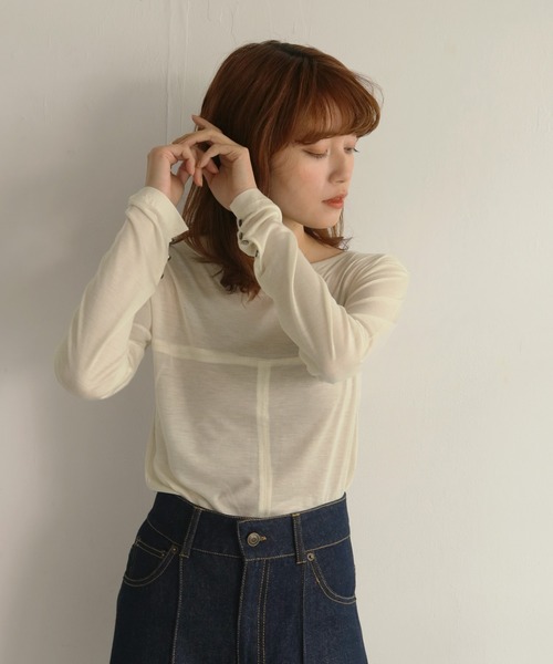 CLEIO（クレイオ）の「【CLEIO】袖口ボタンシアーTシャツ（Tシャツ/カットソー・レディース・ブラウン/アイボリー・FREE）」の8枚目の写真