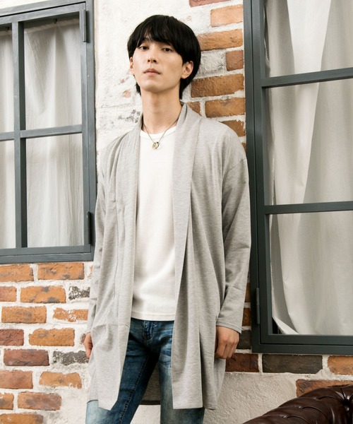 TopIsm(トップイズム)の「ショールカラードレープ無地ロングカーディガン(カーディガン/ボレロ・メンズ・チャコール/カーキ/モカ/ブラック/ネイビー/グレー・M/L)」の1枚目の写真