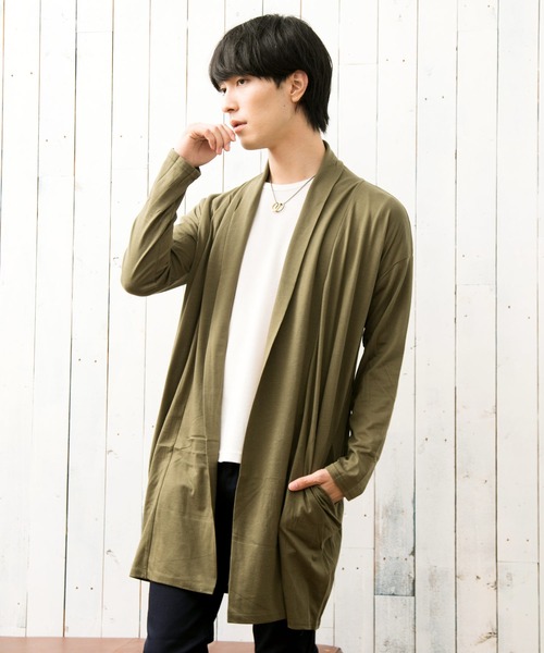 TopIsm(トップイズム)の「ショールカラードレープ無地ロングカーディガン(カーディガン/ボレロ・メンズ・チャコール/カーキ/モカ/ブラック/ネイビー/グレー・M/L)」の5枚目の写真