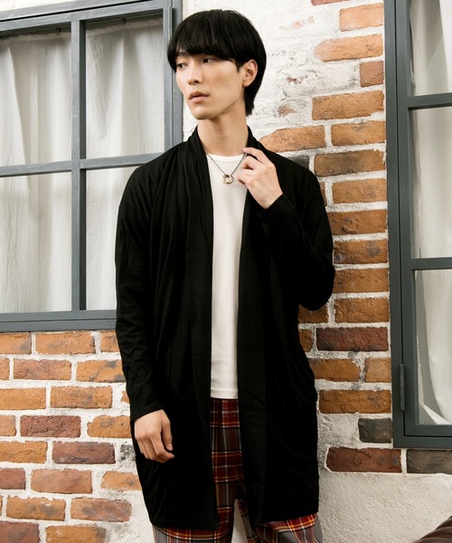 TopIsm(トップイズム)の「ショールカラードレープ無地ロングカーディガン(カーディガン/ボレロ・メンズ・チャコール/カーキ/モカ/ブラック/ネイビー/グレー・M/L)」の2枚目の写真