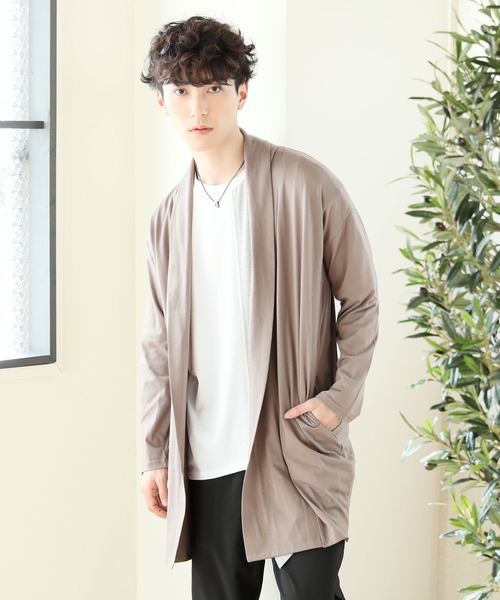 TopIsm(トップイズム)の「ショールカラードレープ無地ロングカーディガン(カーディガン/ボレロ・メンズ・チャコール/カーキ/モカ/ブラック/ネイビー/グレー・M/L)」の4枚目の写真